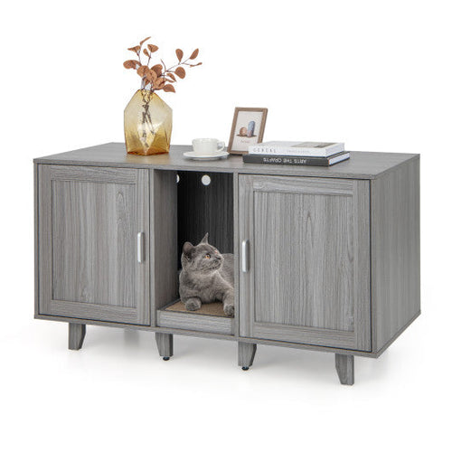 Load image into Gallery viewer, 2-Door Cat Litter Box Enclosure with Winding Entry and Scratching Board-Oak
