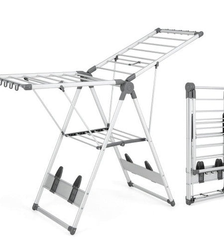 2-Layer Folding Clothes Drying Rack with 5-Level Adjustable Height