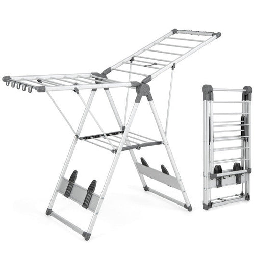 Load image into Gallery viewer, 2-Layer Folding Clothes Drying Rack with 5-Level Adjustable Height
