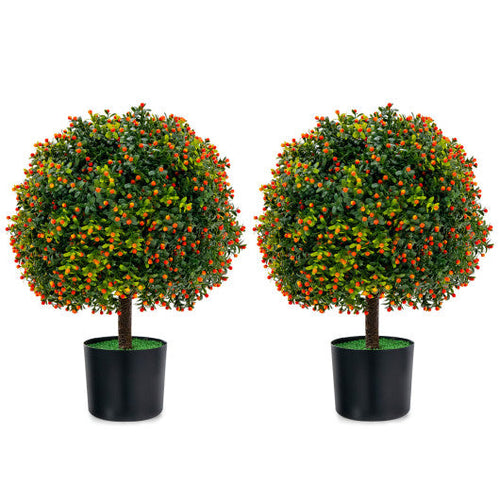 Load image into Gallery viewer, 2-Pack Artificial Boxwood Topiary Ball Tree with Orange Fruit

