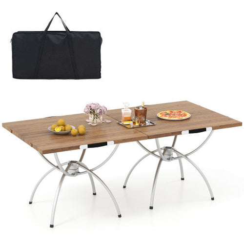 Load image into Gallery viewer, 2 Pack Folding Camping Table with Wood-grain Tabletop for Hiking Party-Natural
