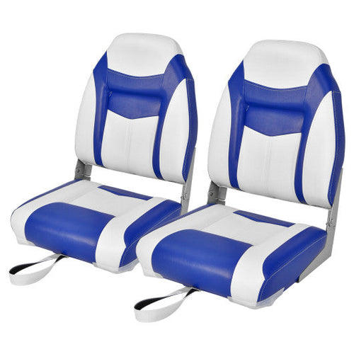 Load image into Gallery viewer, 2 Pieces High Back Folding Boat Seat Set with Sponge Cushion-Blue
