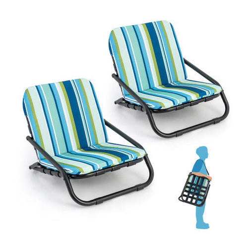 Load image into Gallery viewer, 2 Pack Low Folding Beach Chairs for Adults with Cushion-Blue
