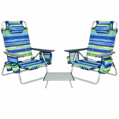 Load image into Gallery viewer, 2 Packs 5-Position Outdoor Folding Backpack Beach Table Chair Reclining Chair Set-Blue
