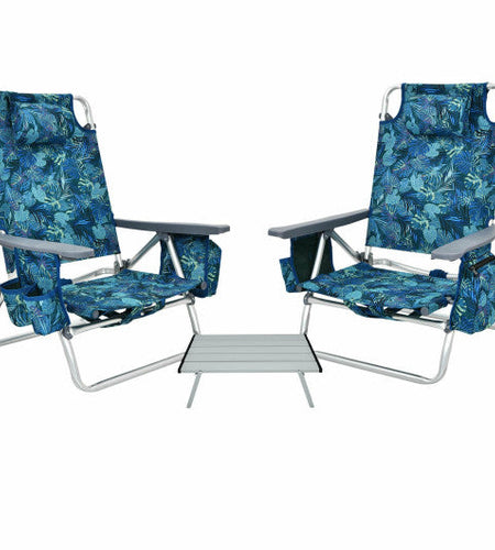 2 Packs 5-Position Outdoor Folding Backpack Beach Table Chair Reclining Chair Set-Multicolor
