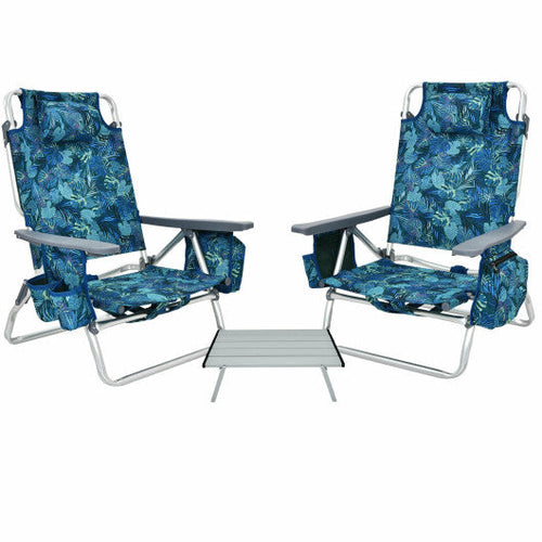 Load image into Gallery viewer, 2 Packs 5-Position Outdoor Folding Backpack Beach Table Chair Reclining Chair Set-Multicolor
