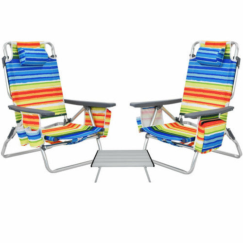 Load image into Gallery viewer, 2 Packs 5-Position Outdoor Folding Backpack Beach Table Chair Reclining Chair Set-Yellow
