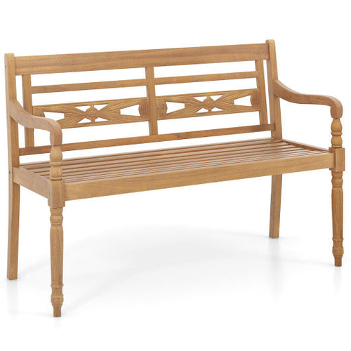 Load image into Gallery viewer, 2-Person Teak Wood Patio Bench with Wide Backrest and Curved Armrests
