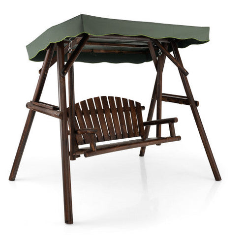 Load image into Gallery viewer, 2-Person Outdoor Wooden Porch Swing with an Adjustable Canopy
