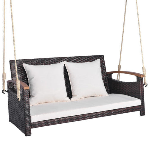 Load image into Gallery viewer, 2-Person Patio Rattan Porch Swing
