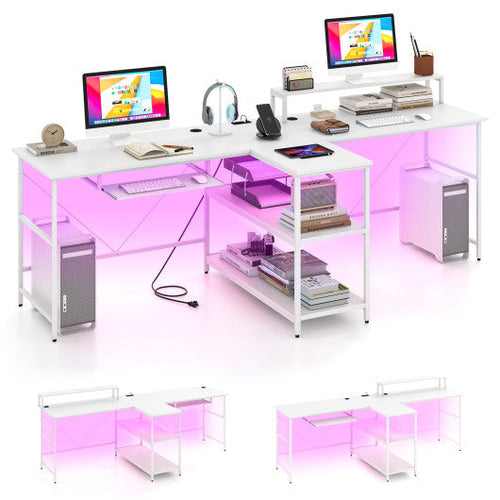 Load image into Gallery viewer, 2-Person Reversible Computer Desk Long Office Desk with LED Lights-White
