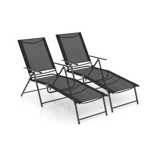 Load image into Gallery viewer, 2 Piece Patio Folding Chaise Lounge Chairs Recliner with 6-Level Backrest-Black
