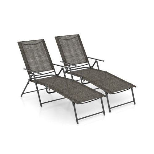Load image into Gallery viewer, 2 Piece Patio Folding Chaise Lounge Chairs Recliner with 6-Level Backrest-Coffee

