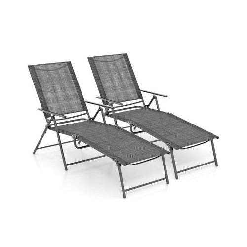 Load image into Gallery viewer, 2 Piece Patio Folding Chaise Lounge Chairs Recliner with 6-Level Backrest-Gray

