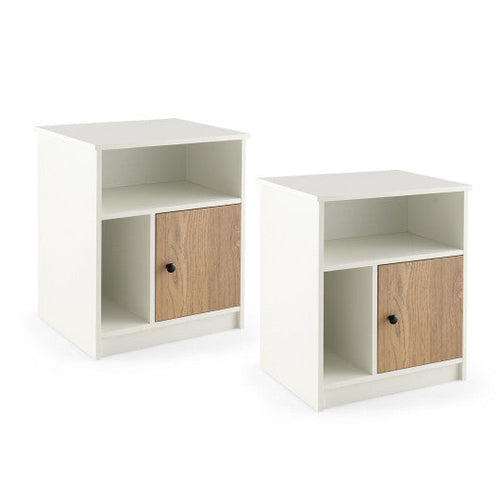 Load image into Gallery viewer, 2 Pieces 25 Inch Tall Nightstands with Door and 2 Open Shelves-White
