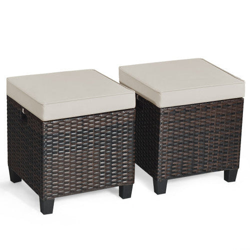Load image into Gallery viewer, 2 Pieces Patio Rattan Ottoman Set with Removable Cushions-Beige
