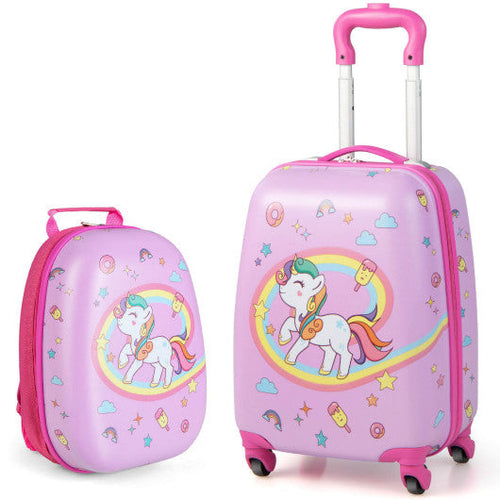 Load image into Gallery viewer, 2 Pieces Kids Carry-on Luggage Set with 12 Inch Backpack-Pink
