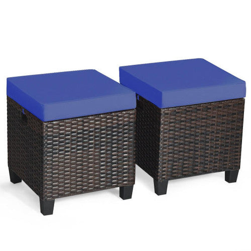 Load image into Gallery viewer, 2 Pieces Patio Rattan Ottoman Set with Removable Cushions-Navy
