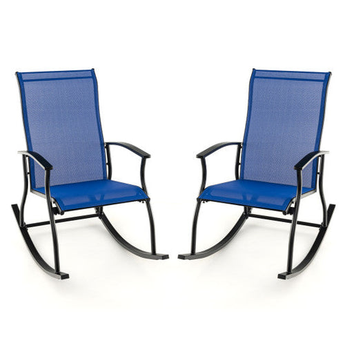 Load image into Gallery viewer, 2 Pieces Outdoor Rocking Chairs with Breathable Backrest-Navy
