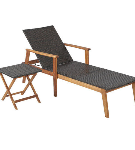 2 Pieces Patio Chaise Lounge and Table Set with 4-Level Adjustable Backrest