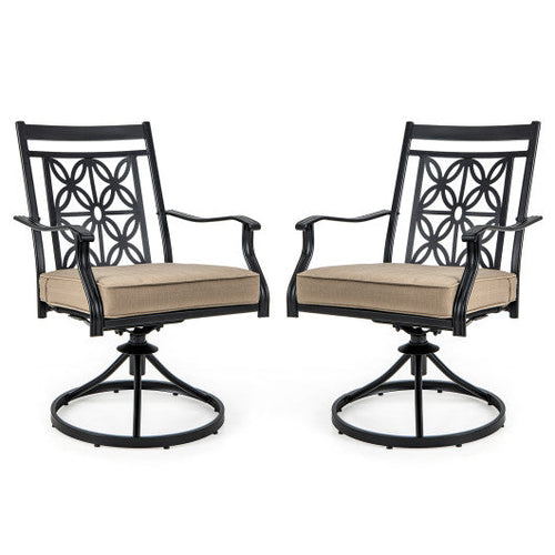 Load image into Gallery viewer, 2 Pieces Patio Swivel Chairs with Blossom Pattern Backrest and Cushions-Black
