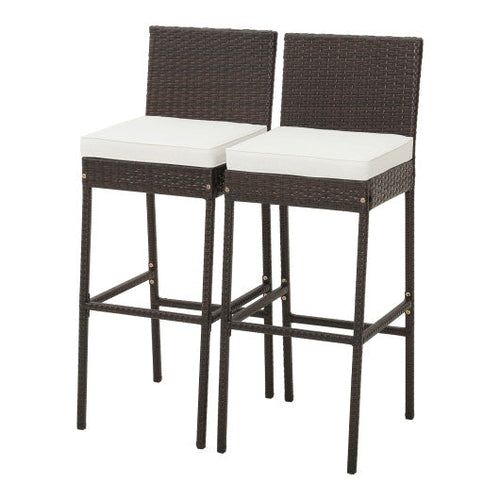 Load image into Gallery viewer, 2 Pieces Patio Cushioned Wicker Barstools with Cozy Footrest-Set of 2
