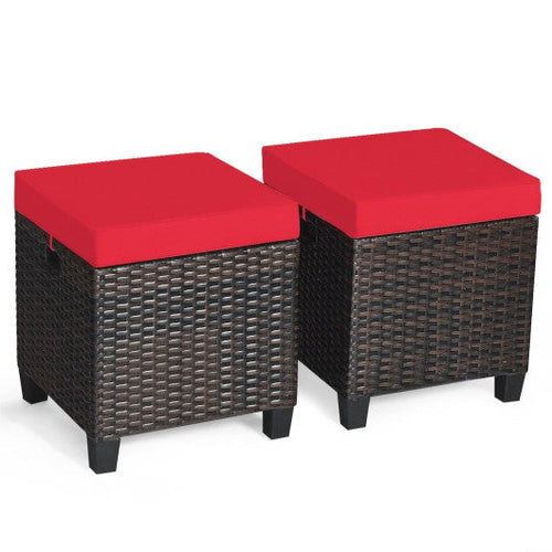 Load image into Gallery viewer, 2 Pieces Patio Rattan Ottoman Set with Removable Cushions-Red
