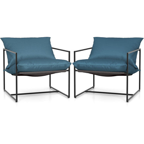 Load image into Gallery viewer, 2 Pieces Sling Accent Chair Leisure Chair with Weatherproof Seat Fabric Indoor Outdoor-Navy
