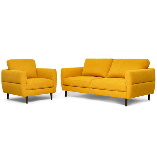 Load image into Gallery viewer, 2 Pieces Upholstered Sofa Set with Removable Cushion Covers-Yellow
