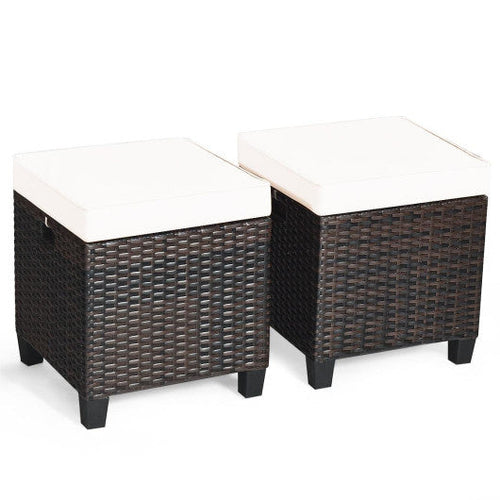 Load image into Gallery viewer, 2 Pieces Patio Rattan Ottoman Set with Removable Cushions-White
