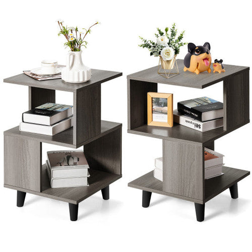 Load image into Gallery viewer, 2 Pieces Wooden Modern Nightstand Set with Solid Wood Legs for Living Room
