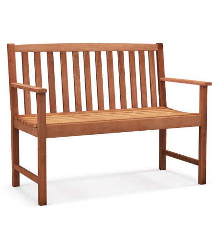 2-Seat Patio Wood Bench with Cozy Armrests and Backrest