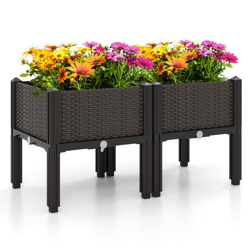 Load image into Gallery viewer, 2 Set Elevated Plastic Raised Garden Bed Planter Kit for Flower Vegetable Grow-Brown
