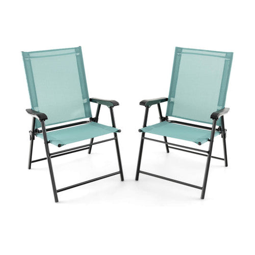Load image into Gallery viewer, 2 Set of Patio Dining Chair with Armrests and Metal Frame-Light Green
