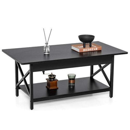 Load image into Gallery viewer, 2-Tier Industrial Rectangular Coffee Table with Storage Shelf-Black
