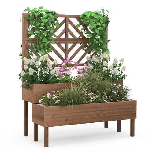 Load image into Gallery viewer, 2-Tier Raised Garden Bed with Trellis-Brown

