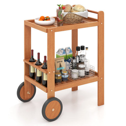 Load image into Gallery viewer, 2 Tier Rolling Serving Cart with Wine Bottle Holders and 2 Rubber Wheels

