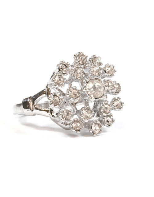 Load image into Gallery viewer, Vintage Clear Austrian Crystal Burst Ring 18k White Gold Electroplated Made in USA by PVD Vintage Jewelry
