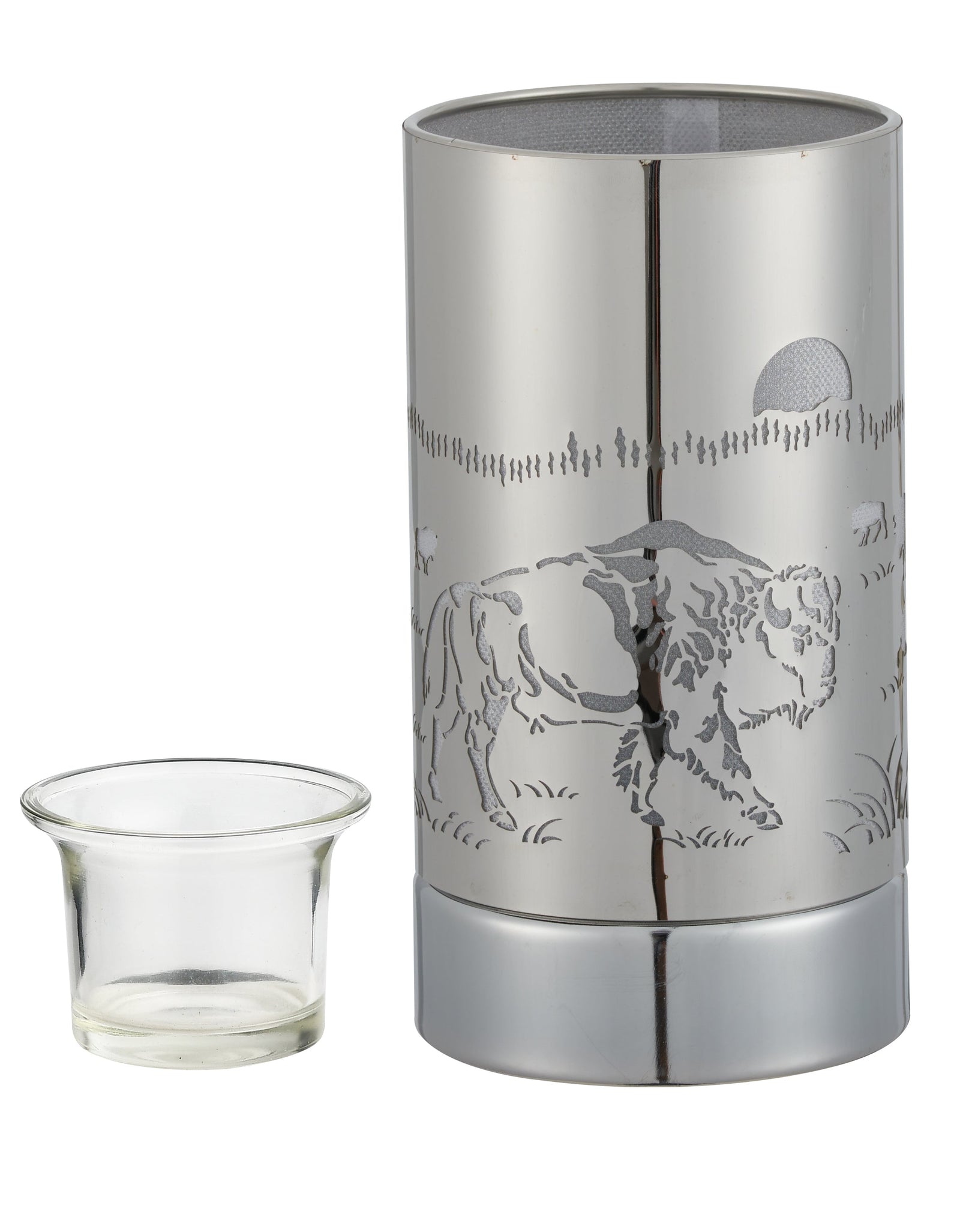 7" touch lamp-Fragrance Wax Melts Warmer -Electric Candle Essential Oil Burner-Metal Silver Bison Table Decor by Peterson Housewares & Artwares