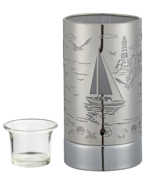 Load image into Gallery viewer, 7" touch lamp-Fragrance Wax Melts Warmer -Electric Candle Essential Oil Burner-Metal Silver Sailboat Table Decor by Peterson Housewares &amp; Artwares
