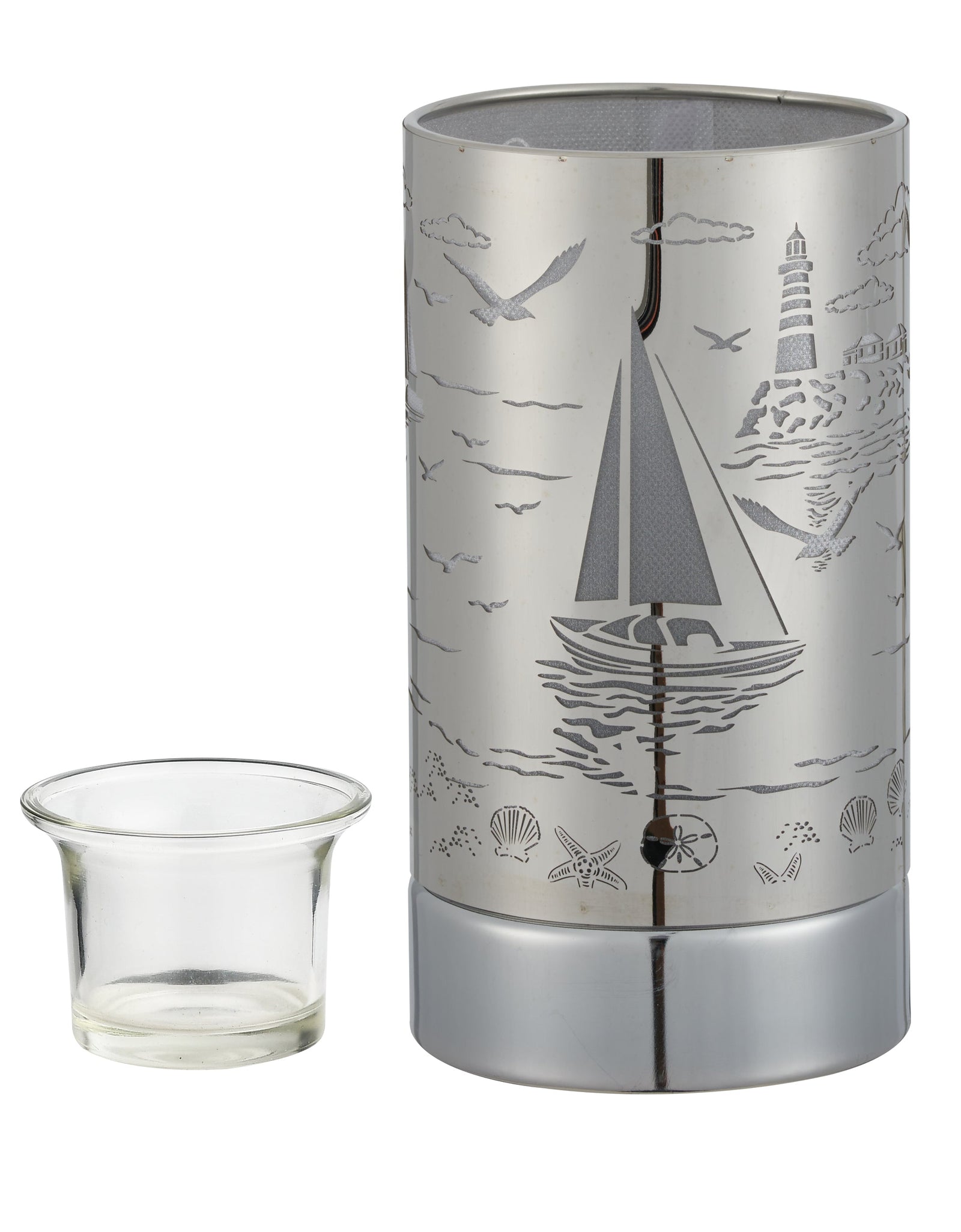 7" touch lamp-Fragrance Wax Melts Warmer -Electric Candle Essential Oil Burner-Metal Silver Sailboat Table Decor by Peterson Housewares & Artwares