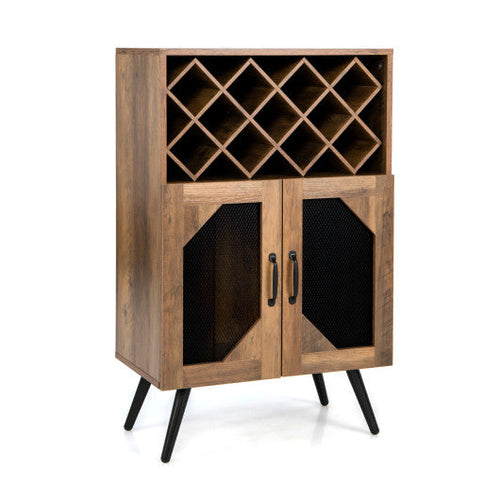 Load image into Gallery viewer, 2-Door Farmhouse Kitchen Storage Bar Cabinet with Wine Rack and Glass Holder-Rustic Brown
