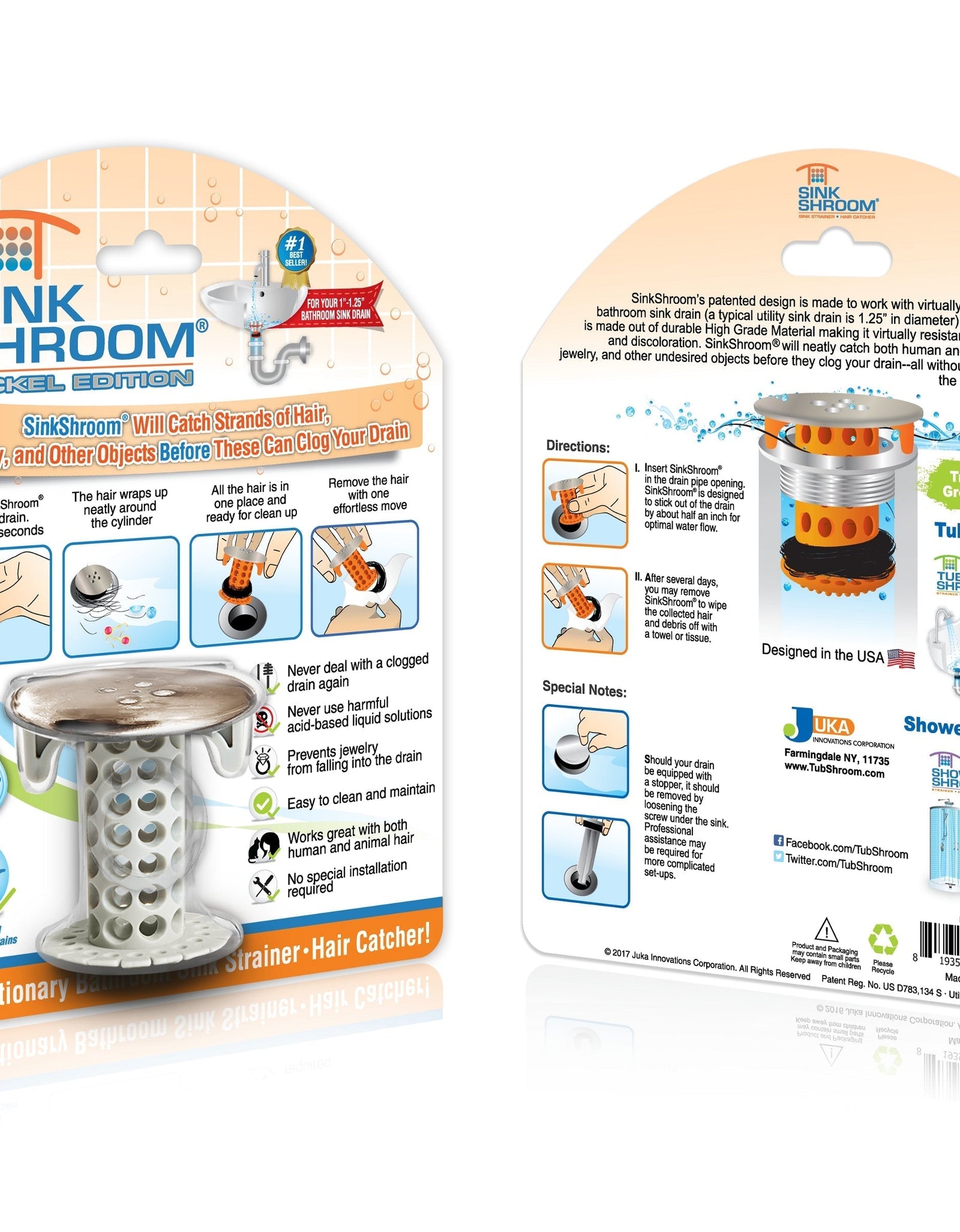 SinkShroom (Nickel Edition) The Hair Catcher That Prevents Clogged Bathroom Sink Drains by TubShroom.com
