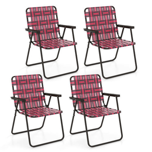 Load image into Gallery viewer, 4 Pieces Folding Beach Chair Camping Lawn Webbing Chair-Red
