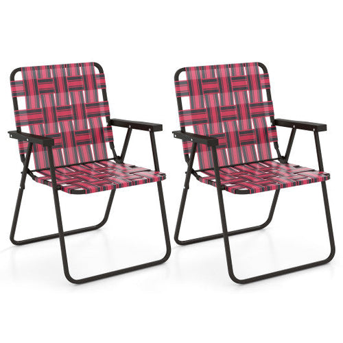 Load image into Gallery viewer, 2 Pieces Folding Beach Chair Camping Lawn Webbing Chair-Red
