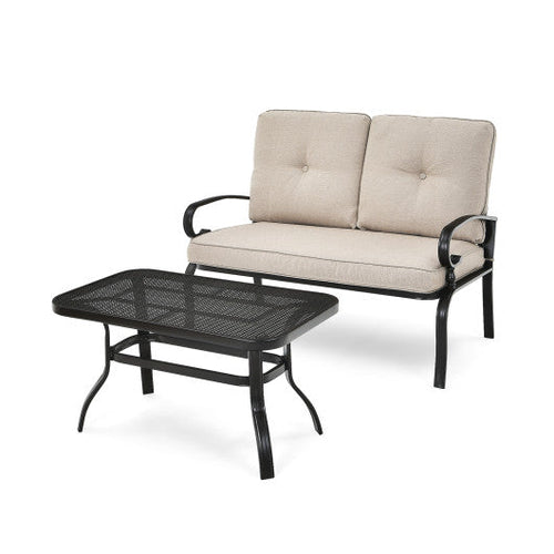 Load image into Gallery viewer, 2 Pieces Patio Loveseat Bench Table Furniture Set with Cushioned Chair-Beige
