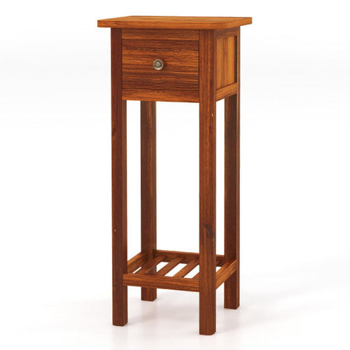 Load image into Gallery viewer, 2 Tier Slim Nightstand Bedside Table with Drawer Shelf-Brown
