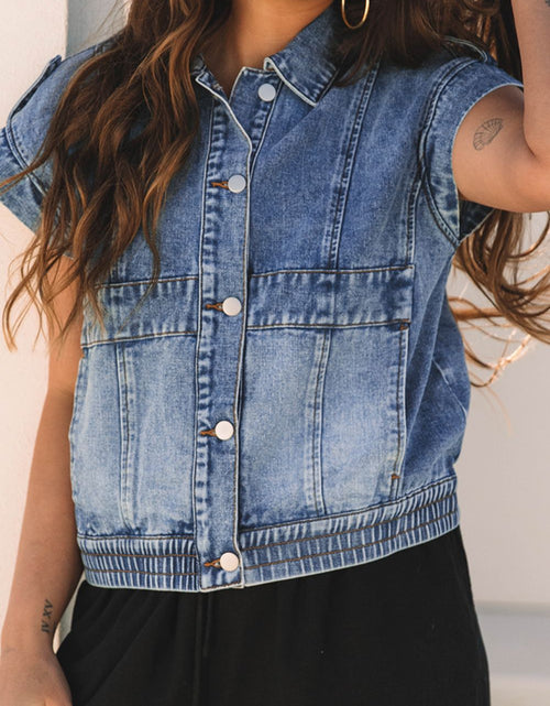 Load image into Gallery viewer, Button Up Cap Sleeve Denim Jacket
