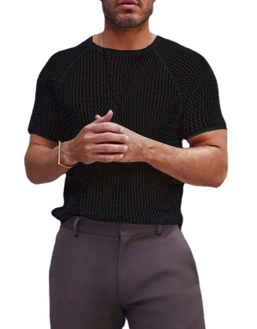 Load image into Gallery viewer, Men's Openwork Round Neck Short Sleeve T-Shirt
