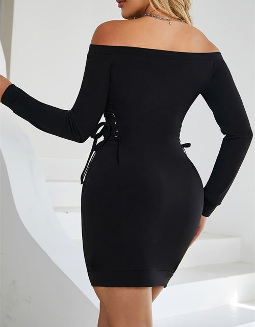 Load image into Gallery viewer, Lace-Up Off Shoulder Long Sleeve Mini Dress
